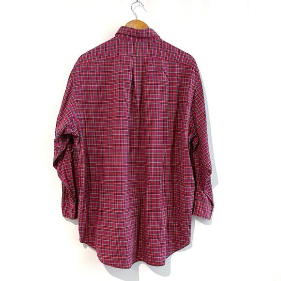 Ralph Lauren Yarmouth Shirt Size 17 Plaid Red Cotton Button Collar Long Sleeve - Picture 3 of 7